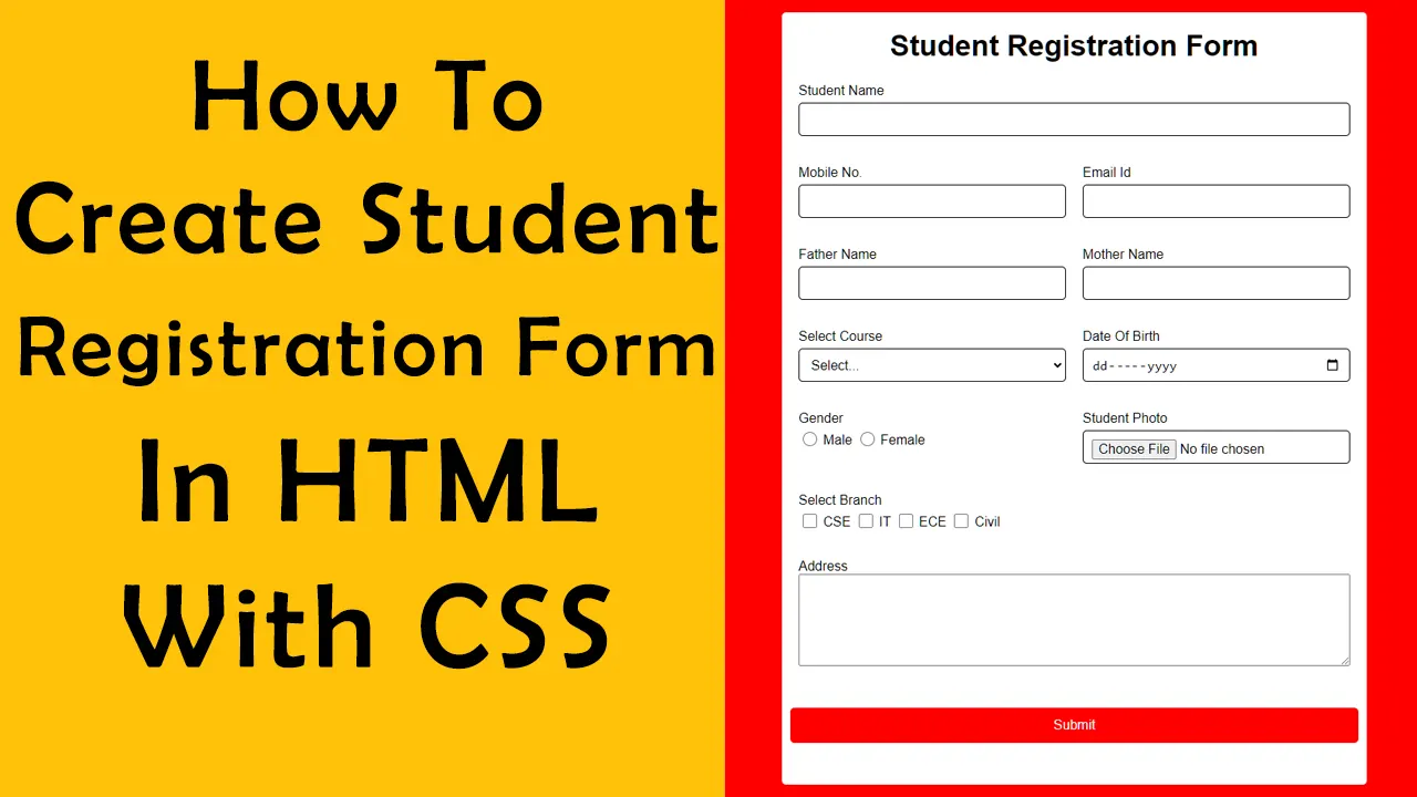 How To Create Student Registration Form In HTML With CSS