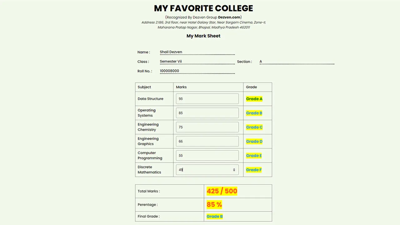 Student Marksheet Web App